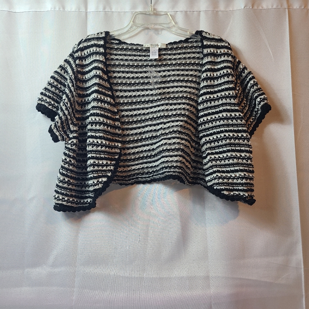 Liz Claibourne Knit Short Sleeve Cardigan Bolero Black and White Women's 2xl